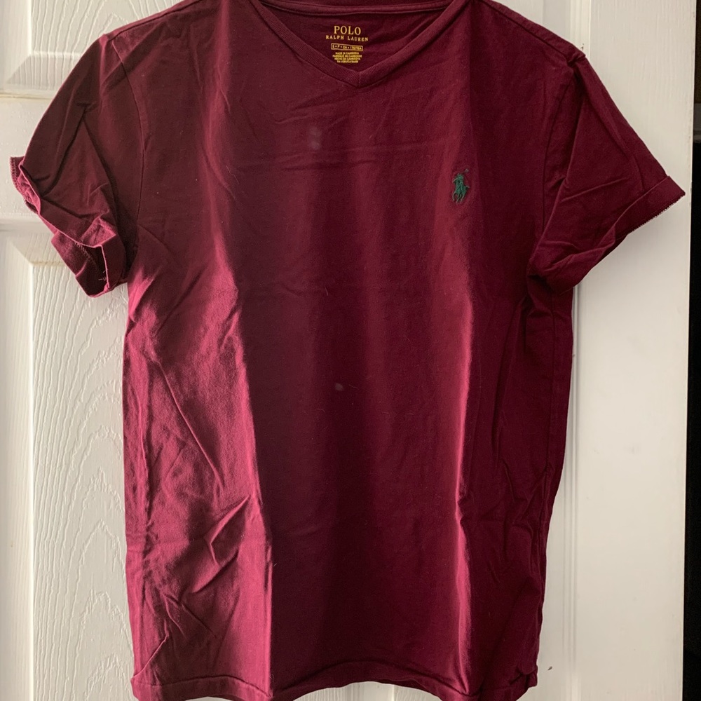 Burgundy polo vneck tee